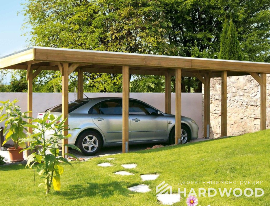 Навес для машины из дерева односкатный №2 - фото 927