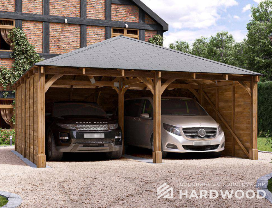 Деревянный навес на две машины №161 - фото 1019